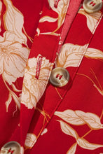 Floral Print Buttoned Front V Neck Tiered Short Sleeve Midi Dress Woman Dress