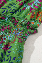 Floral Tie Split Neck Frilly Ruffle Trim Tiered Short Dress Woman Dress