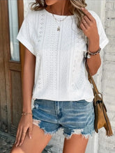 Eyelet Round Neck Short Sleeve T-Shirt White
