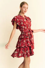 Davi & Dani Ruffle Flutter Sleeve Tie Belt Tiered Mini Dress Casual Dresses