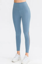 Wide Waistband Slim Fit Long Sports Pants Light Blue Woman Leggings