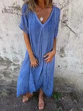 Full Size V-Neck Short Sleeve Midi Dress Plus Size Blue