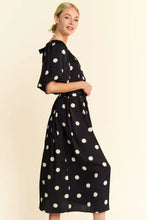 Davi & Dani Polka Dot Puff Sleeves Waist Tie Midi Dress Casual Dresses
