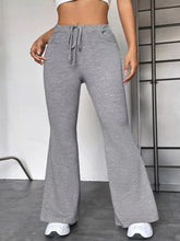 Gray heathered full size casual drawstring high waist flare pants with a comfortable flared leg and waistband