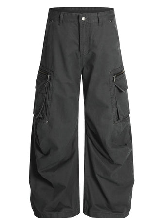 Men's Cargo Curved Pants with Multi Pockets Dark Gray