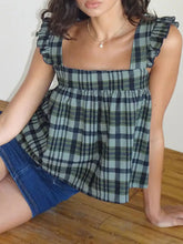 Ruffled Plaid Square Neck Tank
