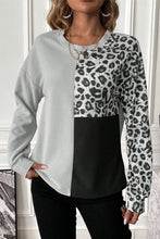 Leopard Color Block Round Neck T-Shirt Dark Gray