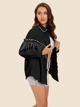 Raw Hem Fringe Detail Denim Jacket Woman Outerwear