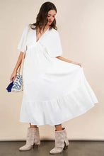 VERY J Mineral Washed Elastic Neck Detail Midi Dress Casual Dresses
