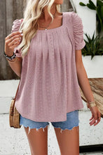 Devine Eyelet Square Neck Puff Sleeve T-Shirt Woman T Shirts