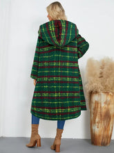 Plaid Long Sleeve Hooded Coat with Pockets Woman Outerwear