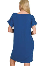 Zenana Rolled Short Sleeve Round Neck Dress Casual Dresses
