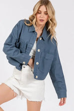 bytos Button Down Cropped Denim Jacket with Patch Pockets Woman Outerwear