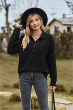Collared Neck Long Sleeve Blouse Black Woman Blouses