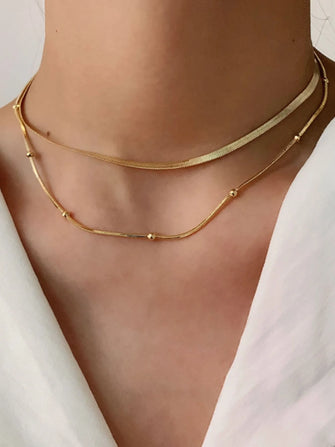 18K Gold-Plated Stainless Steel Layered Snake Chain Necklace Gold One Size