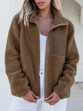 Zip Up Long Sleeve Plush Jacket Brown