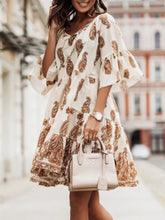 Paisley Print Tie Neck Half Sleeve Mini Dress Apricot