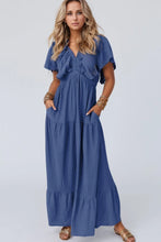 Ruffled V-Neck Short Sleeve Maxi Dress Woman Maxi Dress