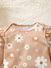 Peach baby girl daisy print bodysuit with bloomer and headband set
