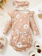 Baby Girl Daisy Print Bodysuit Bloomer and Headband Set with Romper