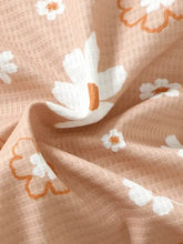 Peach daisy print baby girl bodysuit, bloomer and headband set