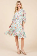 Lime 'N' Chili Floral Cinched Waist Balloon Sleeve V-Neck Dress Casual Dresses