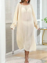 Backless Drawstring Back Flounce Sleeve Cover-Up Swimwear Cover-Ups