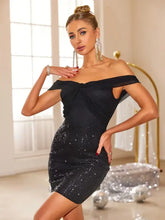 Backless Sequin Off Shoulder Short Sleeve Dress Cocktail Dress