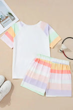 Rainbow Striped Round Neck T Shirt and Shorts Lounge Set Woman Loungewear Sets