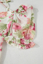 Floral Bubble Sleeve Sweetheart Neck Ruffle Mini Dress Woman Casual Dress