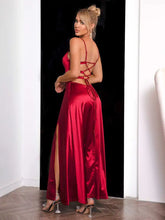 Spaghetti Strap Lace-Up Back Split Dress Cocktail Dress