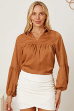 Balloon Sleeve Collared Neck Blouse Khaki Woman Blouses