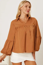 Balloon Sleeve Collared Neck Blouse Woman Blouses