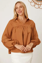 Balloon Sleeve Collared Neck Blouse Woman Blouses