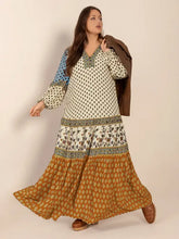 Plus size printed balloon sleeve maxi dress in floral geometric patterns