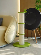 Bamboo shaped cat scratching post with green leaf top, sisal rope levels