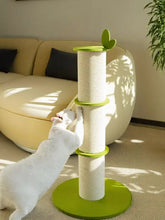 Bamboo shaped cat scratching post in lime green with beige sisal wrap