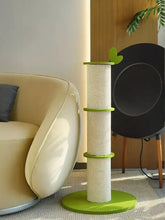 Bamboo shaped cat scratching post, lime green 3-tier with white sisal