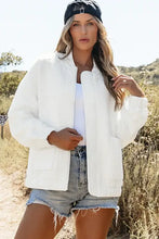 Baseball Collar Floral Quilted Jacket White Woman Outerwear