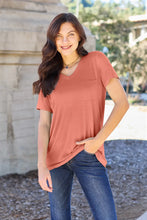 Basic Bae Bamboo Coral V-Neck T-Shirt with Jeans Size Options Watermelon pink