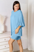 Light blue Basic Bae Bamboo pajama set with drop shoulder top and shorts