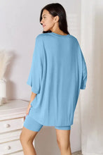 Light blue Basic Bae Bamboo pajama set with 3/4 sleeves and shorts