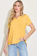 Basic Bae Bamboo Mustard Yellow V-Neck T-Shirt for Women Yellow