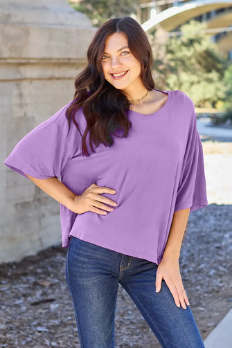 Basic Bae Bamboo Purple Top and Jeans Outfit for Women Lavender