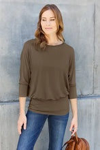 Basic Bae Full Size Round Neck Batwing Sleeve Top Brown Woman Blouses