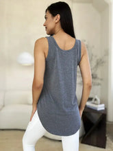 A soft heather gray sleeveless tank top with neck curved hem and relaxed fit basic bae full size curved hem tank