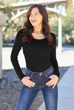 Black regular size long sleeve bodysuit with round neck long sleeve design ideal for everyday wear