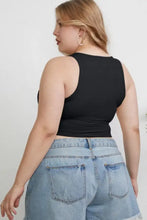 Black sleeveless crop top with fitted stretchy fabric and size round neck slim design for versatile wear