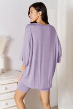Lavender Basic Bae shorts set in full size soft rayon with 3/4 sleeves