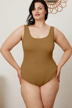 A sleek mustard-colored square neck sleeveless bodysuit with a seamless design in the basic bae full size style